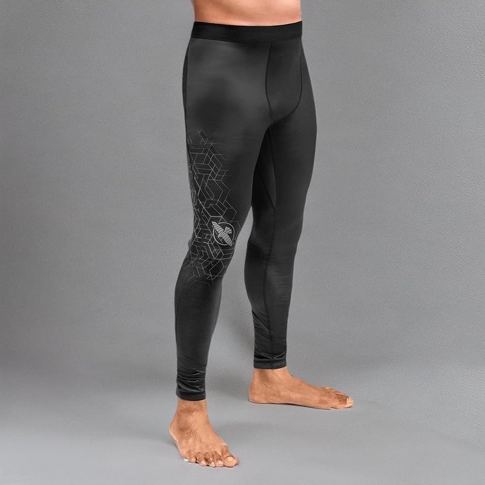 Hayabusa MMA Compression Leggings Mens L Black Geo Jiu Jitsu Spats Stretch Tight
